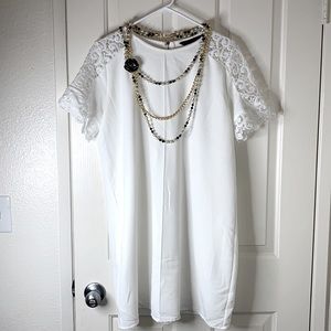 Zara Basic Lace Sleeve White Shift Dress